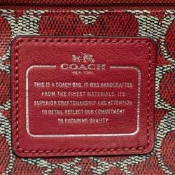 Pre Owned Coach Red/Grey Signature Coated Canvas and Leather Taxi Zip Tote