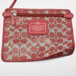 Pre Owned Coach Red/Grey Signature Coated Canvas and Leather Taxi Zip Tote