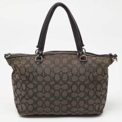 Coach Black/Grey Signature Canvas and Leather Prairie Satchel