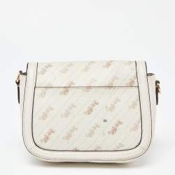 Pre Owned Coach Beige Horse Carriage Print Coated Canvas and Leather Crossbody Bag