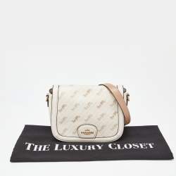Pre Owned Coach Beige Horse Carriage Print Coated Canvas and Leather Crossbody Bag