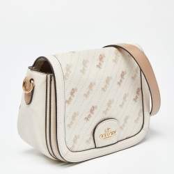 Pre Owned Coach Beige Horse Carriage Print Coated Canvas and Leather Crossbody Bag