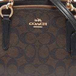 Pre Owned Coach Brown/Black Signature Coated Canvas and Leather Mini Christie Carryall Satchel