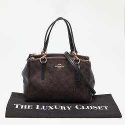 Pre Owned Coach Brown/Black Signature Coated Canvas and Leather Mini Christie Carryall Satchel