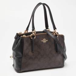 Pre Owned Coach Brown/Black Signature Coated Canvas and Leather Mini Christie Carryall Satchel