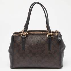 Pre Owned Coach Brown/Black Signature Coated Canvas and Leather Mini Christie Carryall Satchel