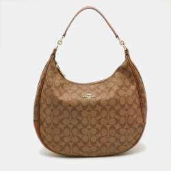 Pre Owned Coach Brown Signature Coated Canvas and Leather Harley Hobo