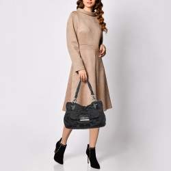 Pre Owned Coach Black Op Art Canvas and Leather Kristin Zip Bag