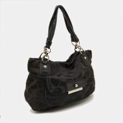 Pre Owned Coach Black Op Art Canvas and Leather Kristin Zip Bag