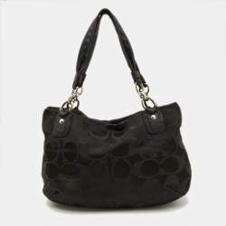 Pre Owned Coach Black Op Art Canvas and Leather Kristin Zip Bag