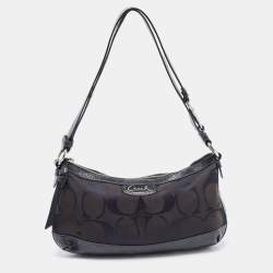 Pre Owned Coach Black Signature Canvas and Patent Leather Shoulder Bag