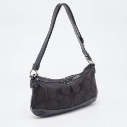 Pre Owned Coach Black Signature Canvas and Patent Leather Shoulder Bag