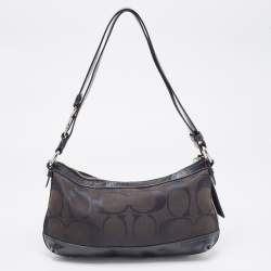 Pre Owned Coach Black Signature Canvas and Patent Leather Shoulder Bag