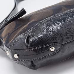 Pre Owned Coach Black Signature Canvas and Patent Leather Shoulder Bag