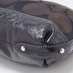 Pre Owned Coach Black Signature Canvas and Patent Leather Shoulder Bag