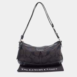 Pre Owned Coach Black Signature Canvas and Patent Leather Shoulder Bag