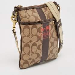 Pre Owned Coach Dark Brown/Beige Signature Coated Canvas Crossbody Bag