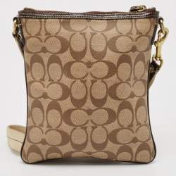 Pre Owned Coach Dark Brown/Beige Signature Coated Canvas Crossbody Bag