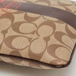Pre Owned Coach Dark Brown/Beige Signature Coated Canvas Crossbody Bag