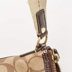 Pre Owned Coach Dark Brown/Beige Signature Coated Canvas Crossbody Bag