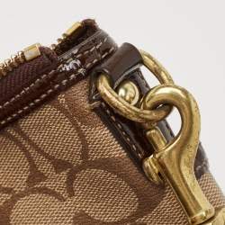 Pre Owned Coach Dark Brown/Beige Signature Coated Canvas Crossbody Bag