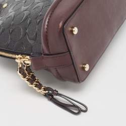 Pre Owned Coach Black/Plum Signature Embossed Patent and Leather Mini Sierra Satchel
