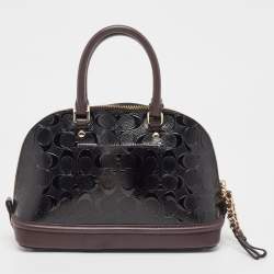 Pre Owned Coach Black/Plum Signature Embossed Patent and Leather Mini Sierra Satchel