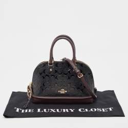 Pre Owned Coach Black/Plum Signature Embossed Patent and Leather Mini Sierra Satchel
