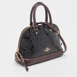 Pre Owned Coach Black/Plum Signature Embossed Patent and Leather Mini Sierra Satchel
