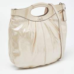 Pre Owned Coach Beige Shimmer Suede Hobo