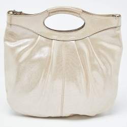Pre Owned Coach Beige Shimmer Suede Hobo