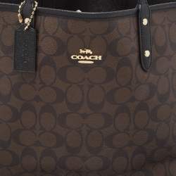 Pre Owned Coach Brown/Black Signature Coated Canvas Reversible City Tote