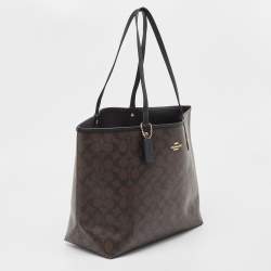 Pre Owned Coach Brown/Black Signature Coated Canvas Reversible City Tote