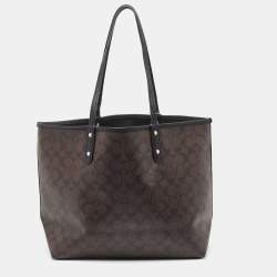 Pre Owned Coach Brown/Black Signature Coated Canvas Reversible City Tote