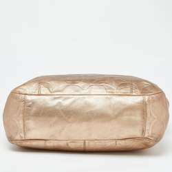 Pre Owned Coach Gold Signature Embossed Leather East West Gallery Tote