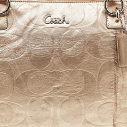 Pre Owned Coach Gold Signature Embossed Leather East West Gallery Tote
