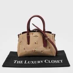 Coach Burgundy/Cream Floral Print Patent and Leather Mini Sage Carryall Satchel