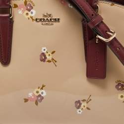 Coach Burgundy/Cream Floral Print Patent and Leather Mini Sage Carryall Satchel