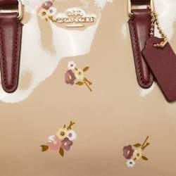 Coach Burgundy/Cream Floral Print Patent and Leather Mini Sage Carryall Satchel