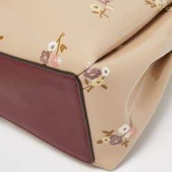 Coach Burgundy/Cream Floral Print Patent and Leather Mini Sage Carryall Satchel