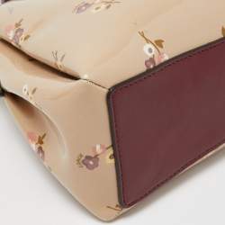 Coach Burgundy/Cream Floral Print Patent and Leather Mini Sage Carryall Satchel