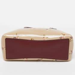 Coach Burgundy/Cream Floral Print Patent and Leather Mini Sage Carryall Satchel