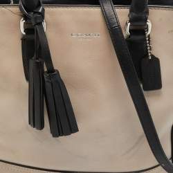 Coach Black/Beige Leather Tassel Tote