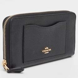 Pre Owned Coach Black Leather Accordion Zip Around Continental Wallet