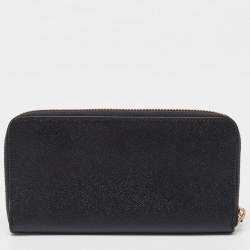 Pre Owned Coach Black Leather Accordion Zip Around Continental Wallet