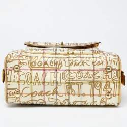 Pre Owned Coach Gold PVC and Leather Graffiti Tattersall Satchel