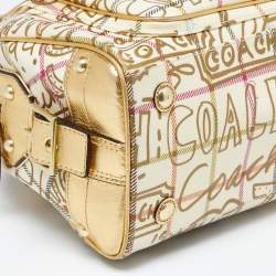 Pre Owned Coach Gold PVC and Leather Graffiti Tattersall Satchel