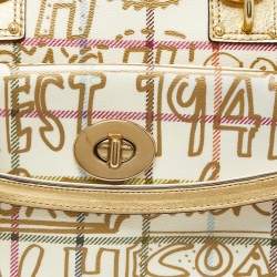 Pre Owned Coach Gold PVC and Leather Graffiti Tattersall Satchel