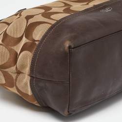 Pre Owned Coach Brown/Beige Signature Canvas and Leather Hamptons Weekend Tote
