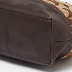 Pre Owned Coach Brown/Beige Signature Canvas and Leather Hamptons Weekend Tote